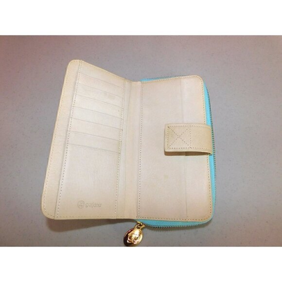 GORJANA BEIGE AND LIGHT BLUE LEATHER ZIP AROUND WALLET WITH CHECK BOOK SECTION - Picture 4 of 6